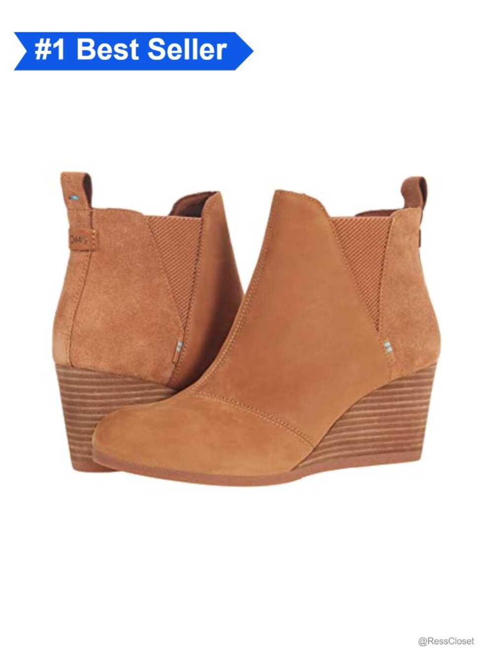 TOMS Kelsey Leather Suede Ankle Bootie Wedge Heel Comfortable